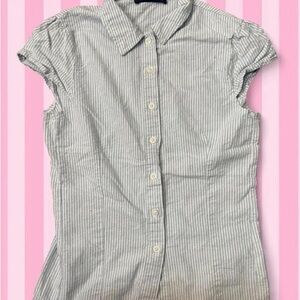 Striped Cap Sleeve Button-Up Shirt